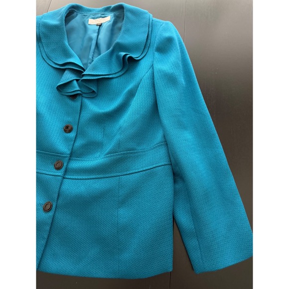 Tahari ASL Ruffled Blazer Jacket Womens‎ 14W Blue Office Mature Business Casual - Picture 3 of 10